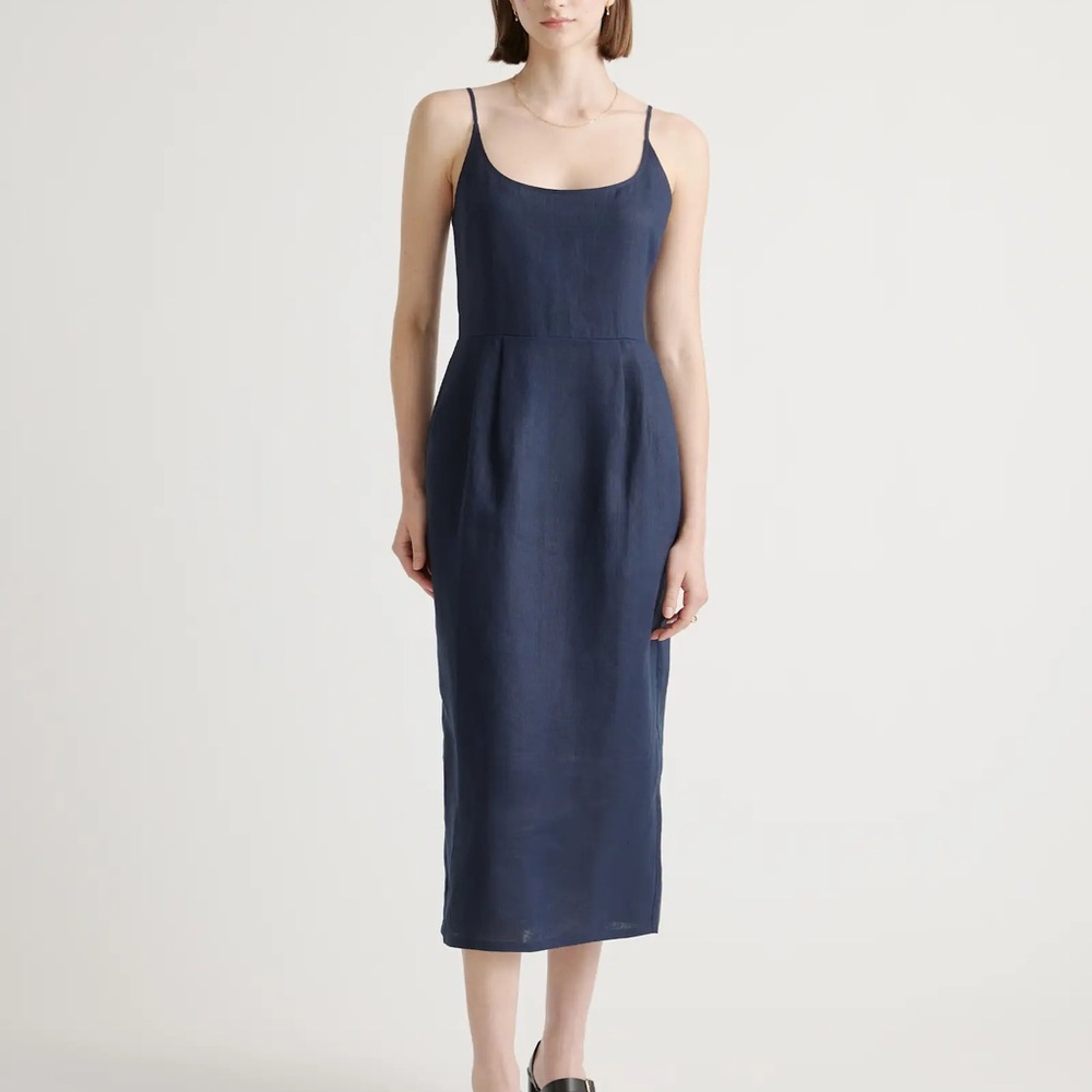 Quince 100% European Linen Scoop Neck Midi Dress - M